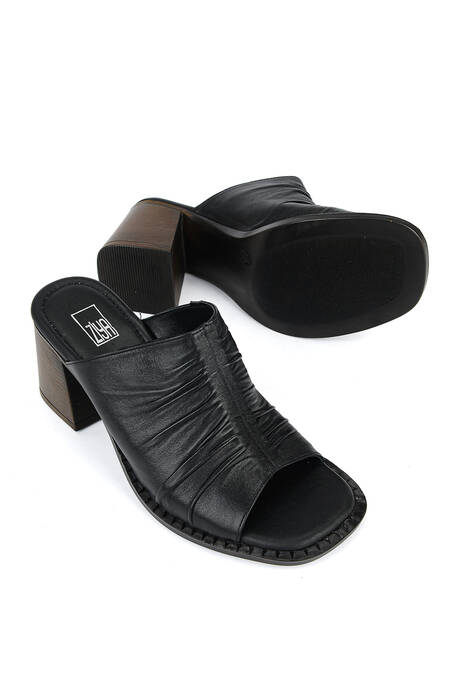 Hakiki Deri Kadın Terlik Siyah