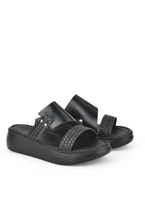 Hakiki Deri Kadın Terlik Siyah
