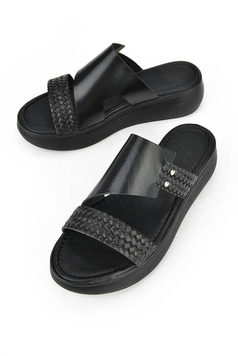 Hakiki Deri Kadın Terlik Siyah