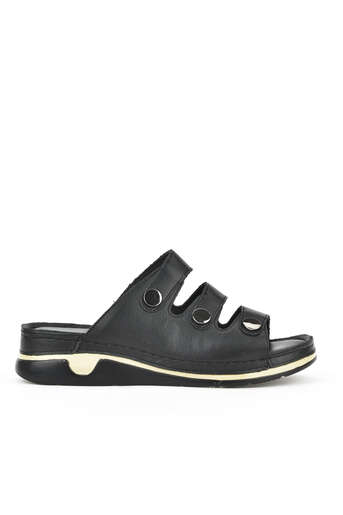 Ziya - Black Genuine Leather Women's Slippers