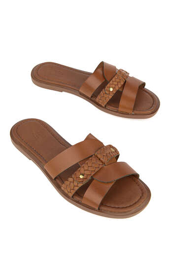 Ziya - Hakiki Deri Kadın Terlik Taba (1)