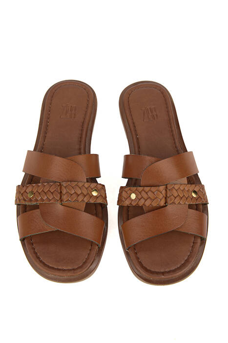 Hakiki Deri Kadın Terlik Taba