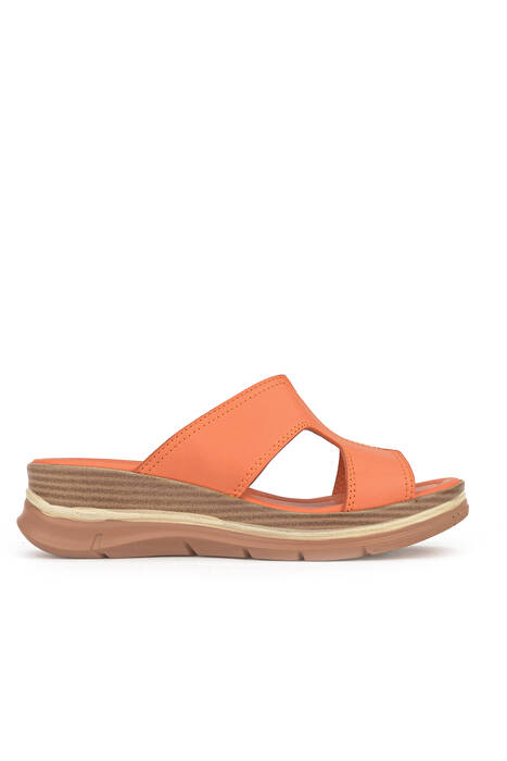 Hakiki Deri Kadın Terlik Turuncu