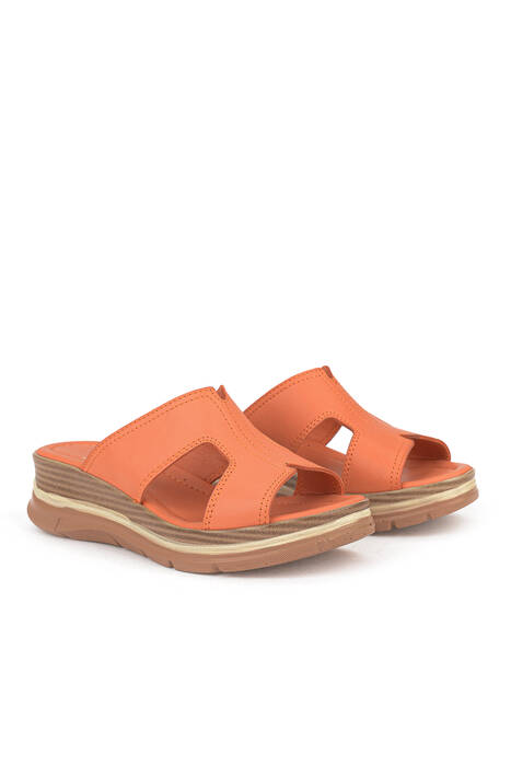 Hakiki Deri Kadın Terlik Turuncu