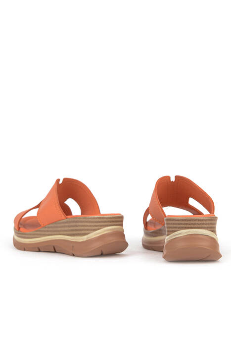 Hakiki Deri Kadın Terlik Turuncu