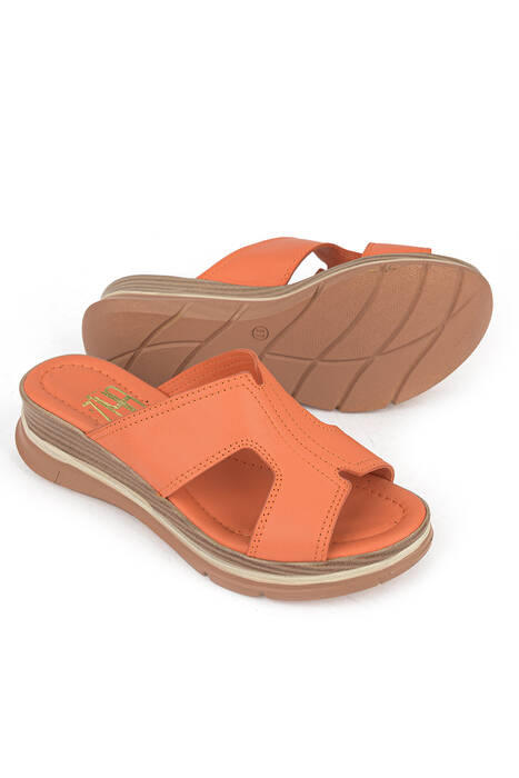 Hakiki Deri Kadın Terlik Turuncu