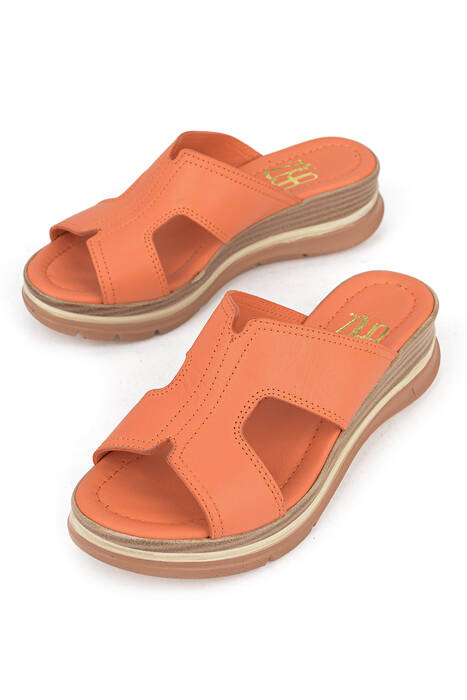 Hakiki Deri Kadın Terlik Turuncu