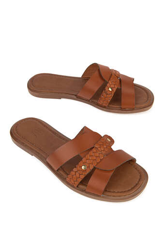 Ziya - Hakiki Deri Kadın Terlik Turuncu (1)