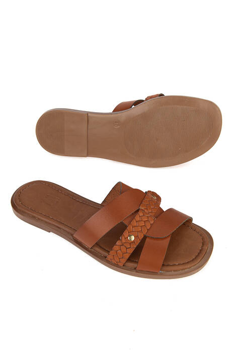 Hakiki Deri Kadın Terlik Turuncu