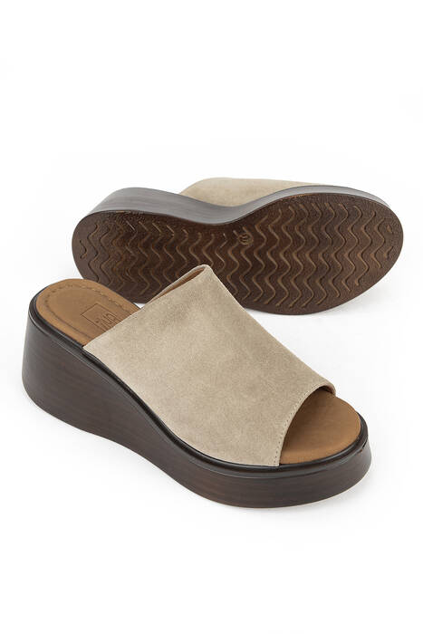 Hakiki Deri Kadın Terlik Vizon