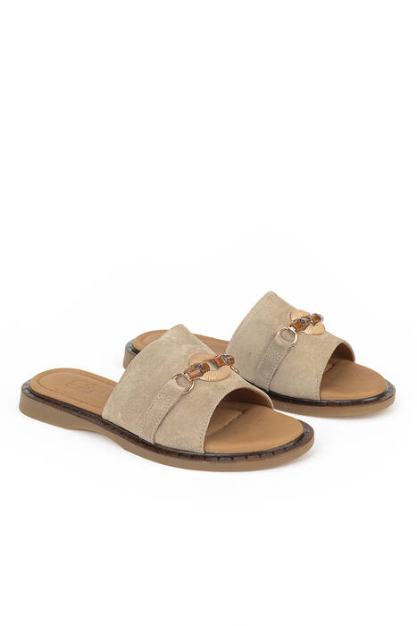 Hakiki Deri Kadın Terlik Vizon