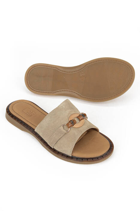 Hakiki Deri Kadın Terlik Vizon