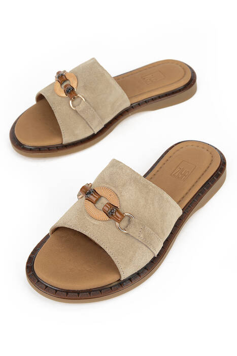 Hakiki Deri Kadın Terlik Vizon