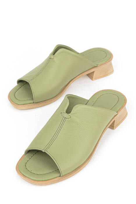 Hakiki Deri Kadın Terlik Yeşil