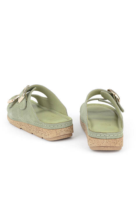 Hakiki Deri Kadın Terlik Yeşil