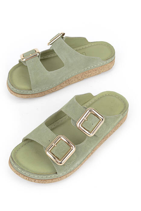 Hakiki Deri Kadın Terlik Yeşil