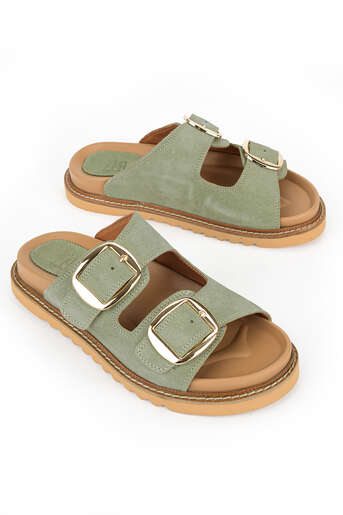 Ziya - Hakiki Deri Kadın Terlik Yeşil (1)