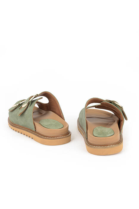 Hakiki Deri Kadın Terlik Yeşil