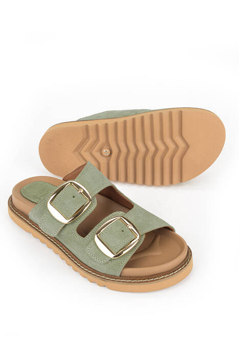 Hakiki Deri Kadın Terlik Yeşil