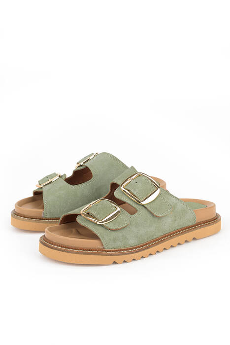 Hakiki Deri Kadın Terlik Yeşil