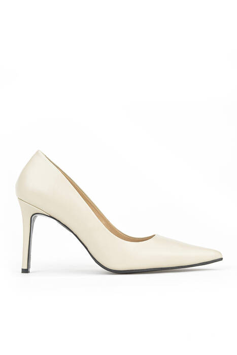 Hakiki Deri Kadın Topuklu Ayakkabı Bej