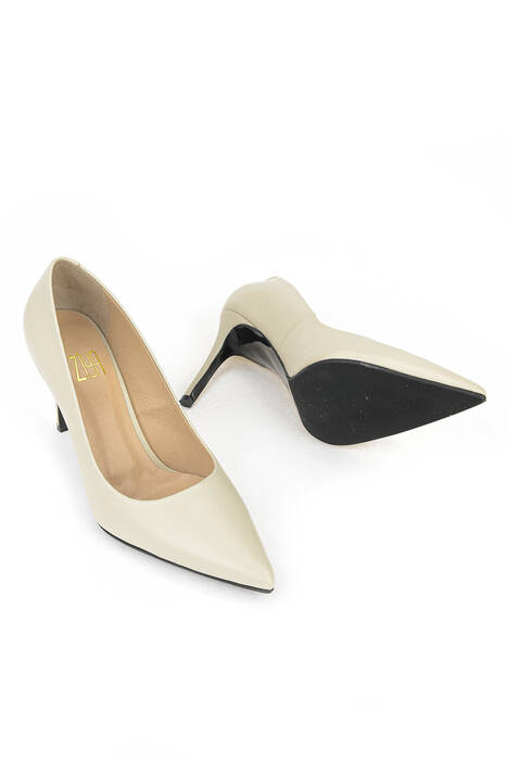 Hakiki Deri Kadın Topuklu Ayakkabı Bej