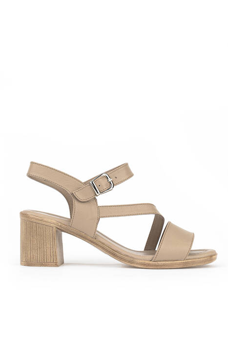 Hakiki Deri Kadın Topuklu Ayakkabı Bej