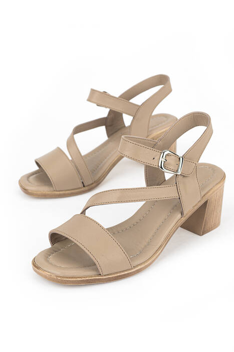 Hakiki Deri Kadın Topuklu Ayakkabı Bej