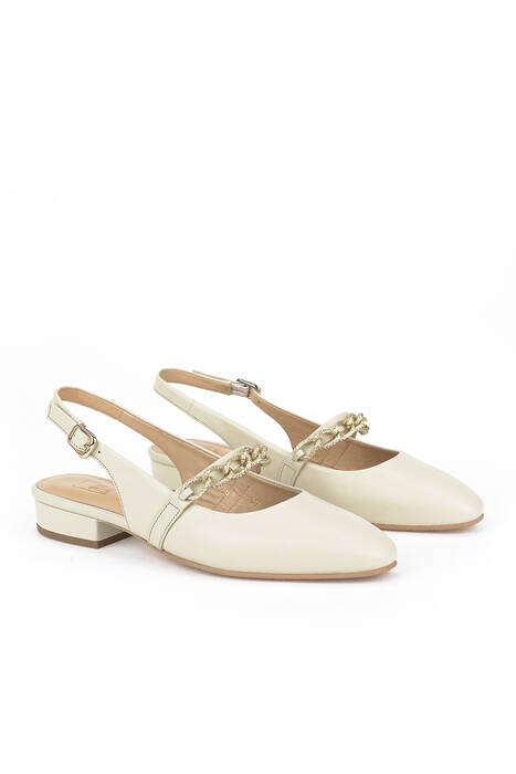 Hakiki Deri Kadın Topuklu Ayakkabı Bej