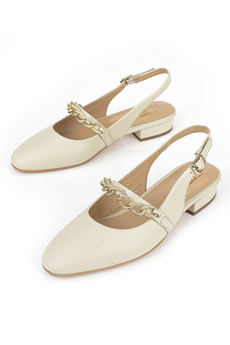 Hakiki Deri Kadın Topuklu Ayakkabı Bej