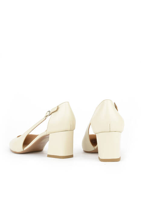 Hakiki Deri Kadın Topuklu Ayakkabı Bej