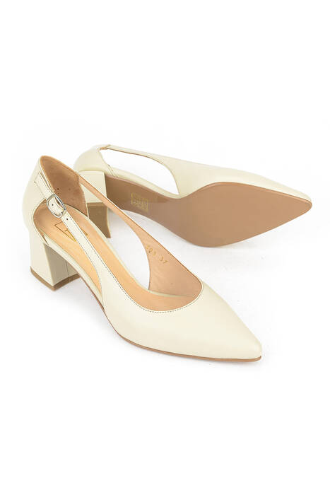 Hakiki Deri Kadın Topuklu Ayakkabı Bej