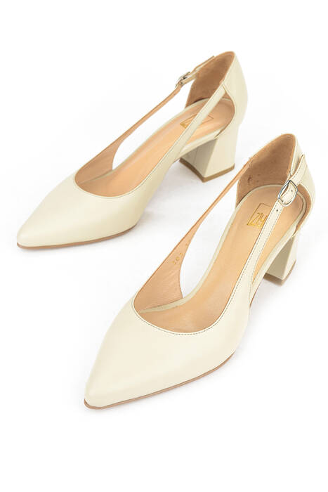 Hakiki Deri Kadın Topuklu Ayakkabı Bej