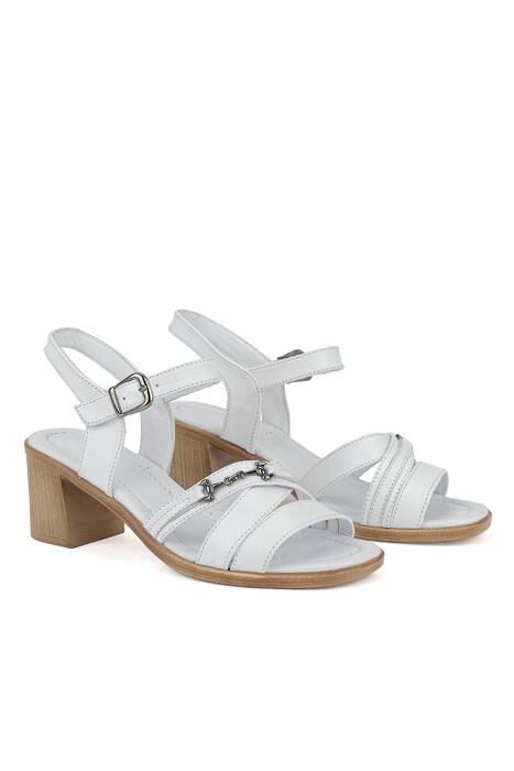 Hakiki Deri Kadın Topuklu Ayakkabı Beyaz