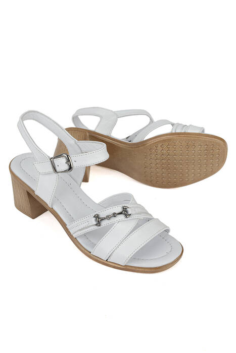 Hakiki Deri Kadın Topuklu Ayakkabı Beyaz