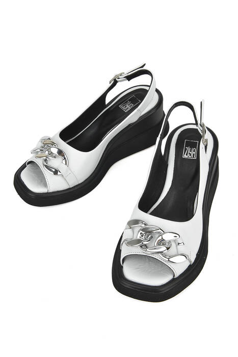 Hakiki Deri Kadın Topuklu Ayakkabı Beyaz