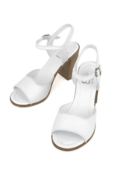 Hakiki Deri Kadın Topuklu Ayakkabı Beyaz