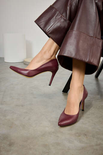 Ziya - Hakiki Deri Kadın Topuklu Ayakkabı Bordo