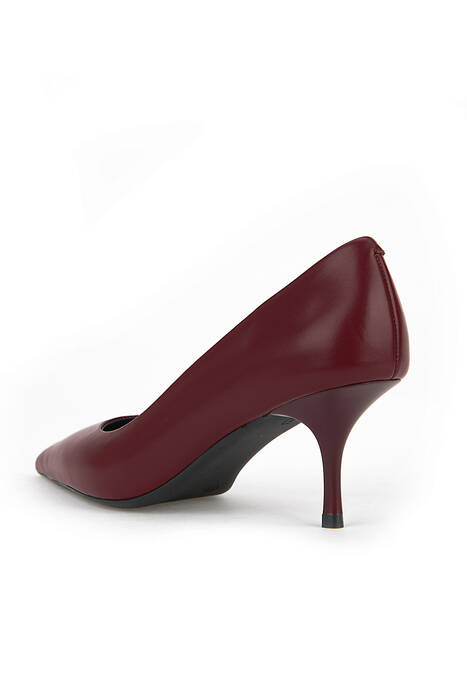 Hakiki Deri Kadın Topuklu Ayakkabı Bordo