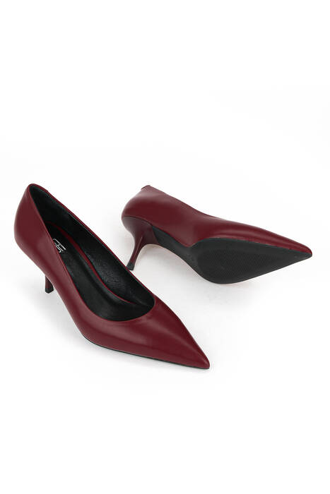 Hakiki Deri Kadın Topuklu Ayakkabı Bordo