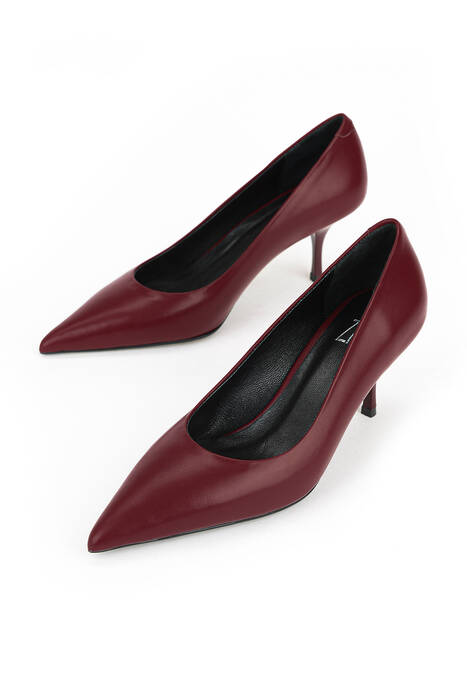 Hakiki Deri Kadın Topuklu Ayakkabı Bordo