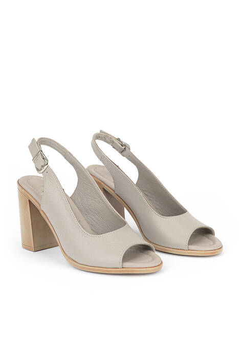 Hakiki Deri Kadın Topuklu Ayakkabı Gümüş