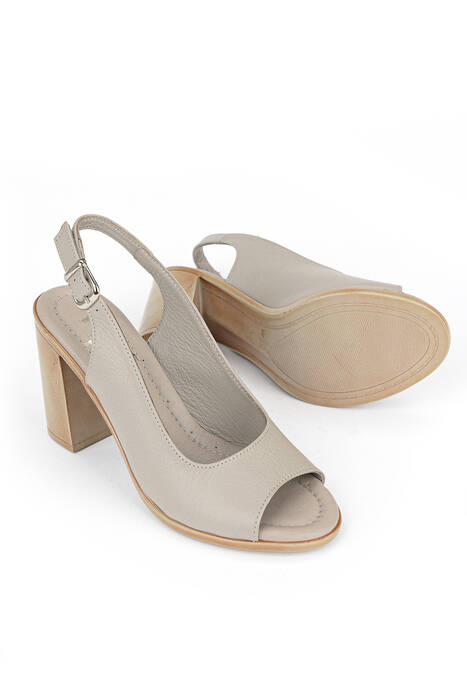 Hakiki Deri Kadın Topuklu Ayakkabı Gümüş