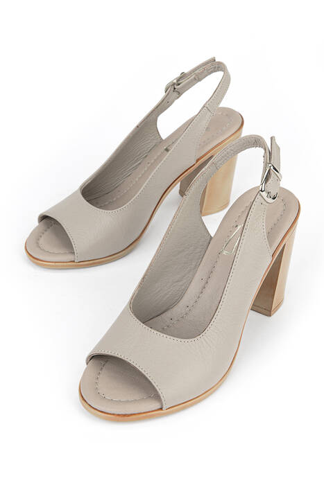 Hakiki Deri Kadın Topuklu Ayakkabı Gümüş