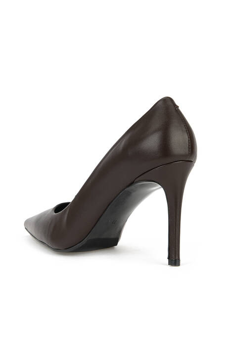 Hakiki Deri Kadın Topuklu Ayakkabı Kahverengi