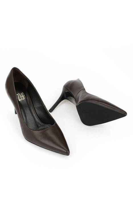 Hakiki Deri Kadın Topuklu Ayakkabı Kahverengi