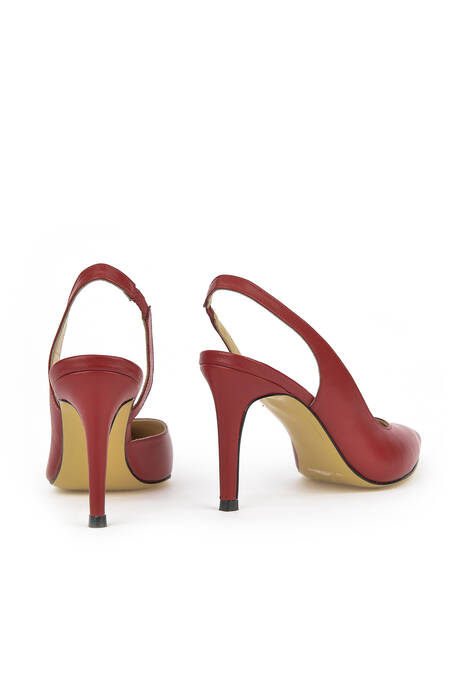 Hakiki Deri Kadın Topuklu Ayakkabı Kırmızı