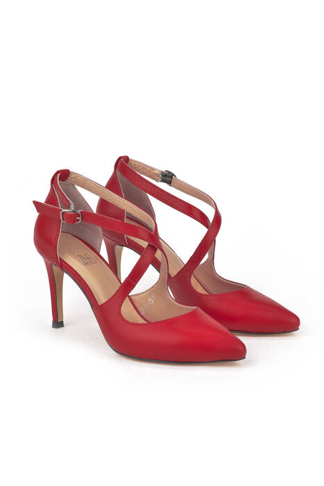 Hakiki Deri Kadın Topuklu Ayakkabı Kırmızı