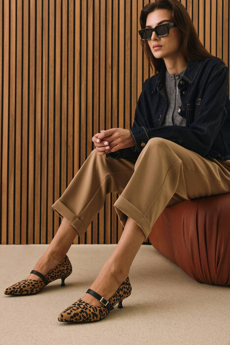 Hakiki Deri Kadın Topuklu Ayakkabı Leopar