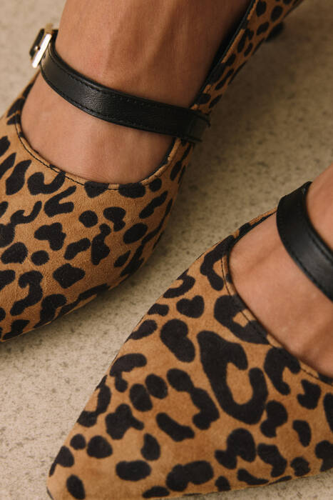 Hakiki Deri Kadın Topuklu Ayakkabı Leopar